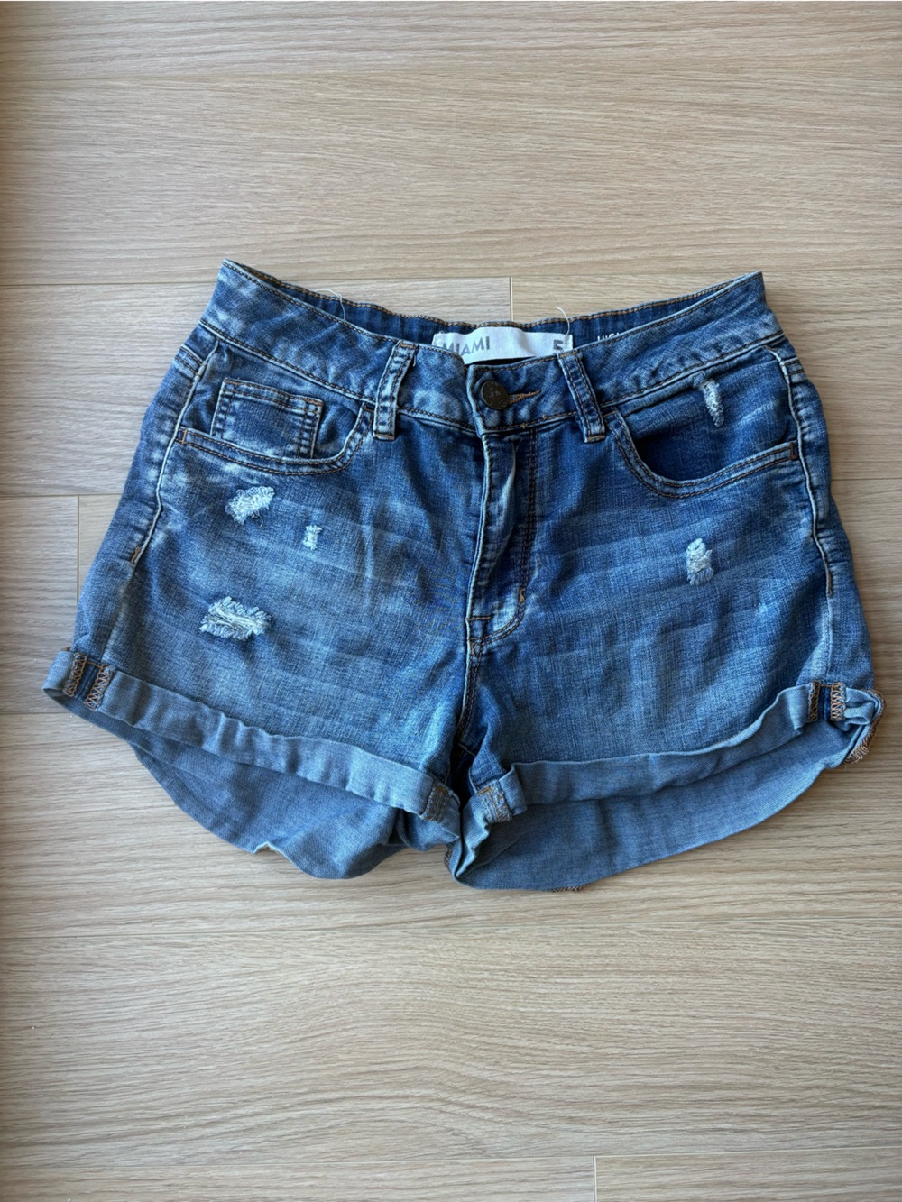 mandee Blue Distressed Denim Jean Shorts